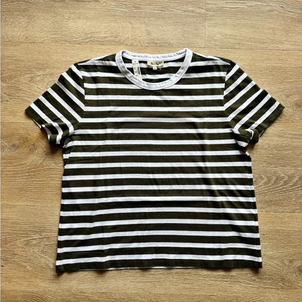 NWT Madewell Olive Green & White Tee